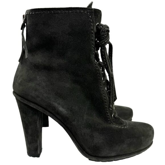 Miu Miu Booties Lace Up Suede Leather Ankle Boots Block High Heel Round Toe 39 - Picture 3 of 16